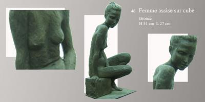 Sculpture Beatrice Pothin Gallard 46 Femme Assise Cube